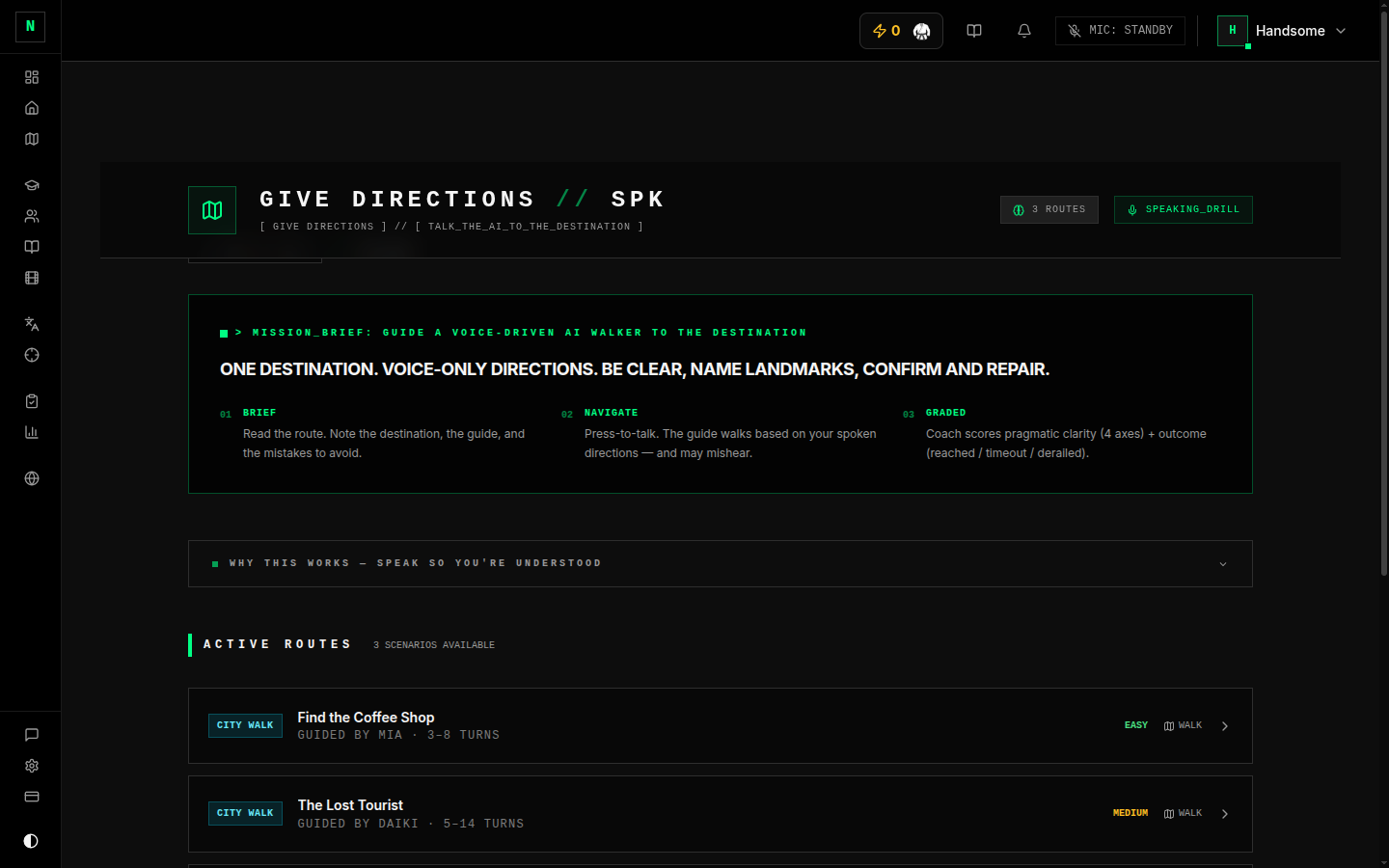 A Give Directions session with a live map