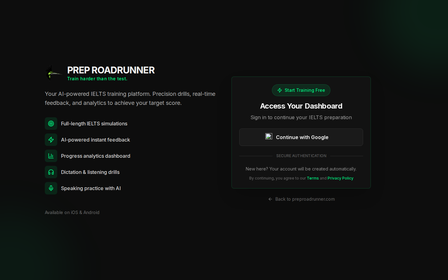 The sign-in screen with the Continue with Google button